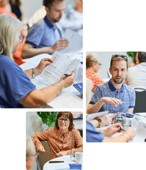 Attendees at a workshop reading their Strengthify profiles